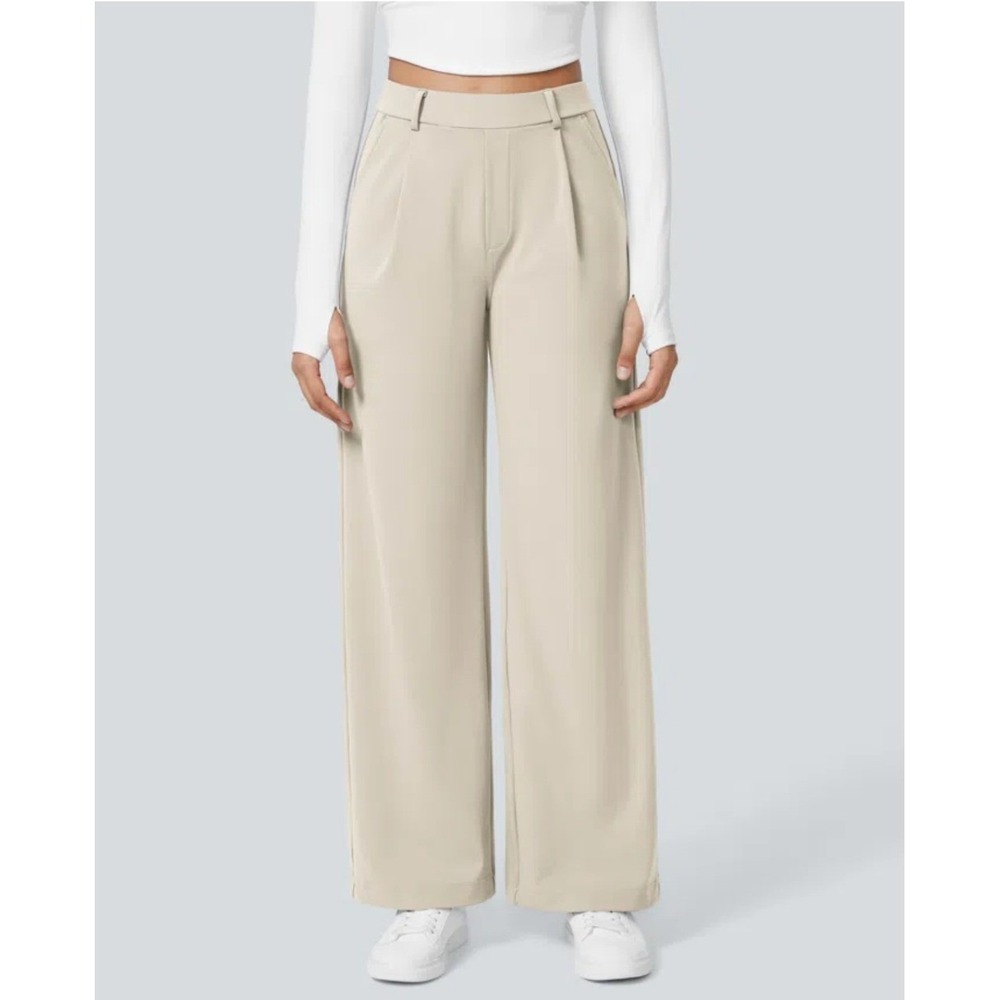 Halara Flex DayStretch High Waisted Oat Milk Straight Leg Pants Women XL Office